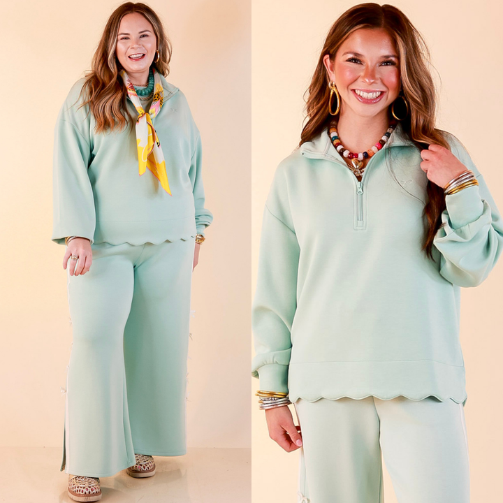 Simply Southern | Modern Staple Half Zip Pullover with Scalloped Edge in Light Dusty Teal Blue