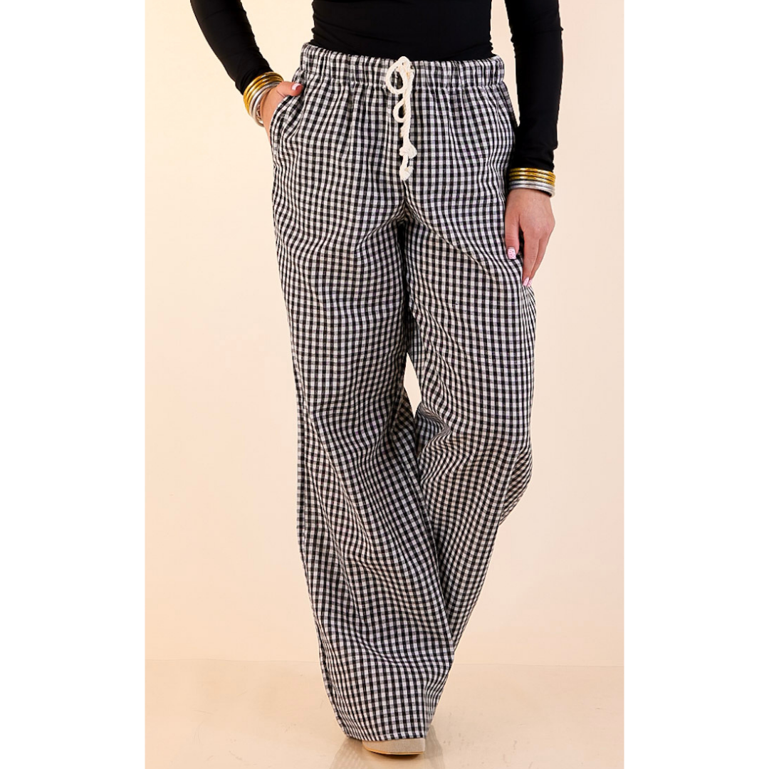 Simply Southern | Naturally Cool Gingham Checkered Print Boxer Pants in Black