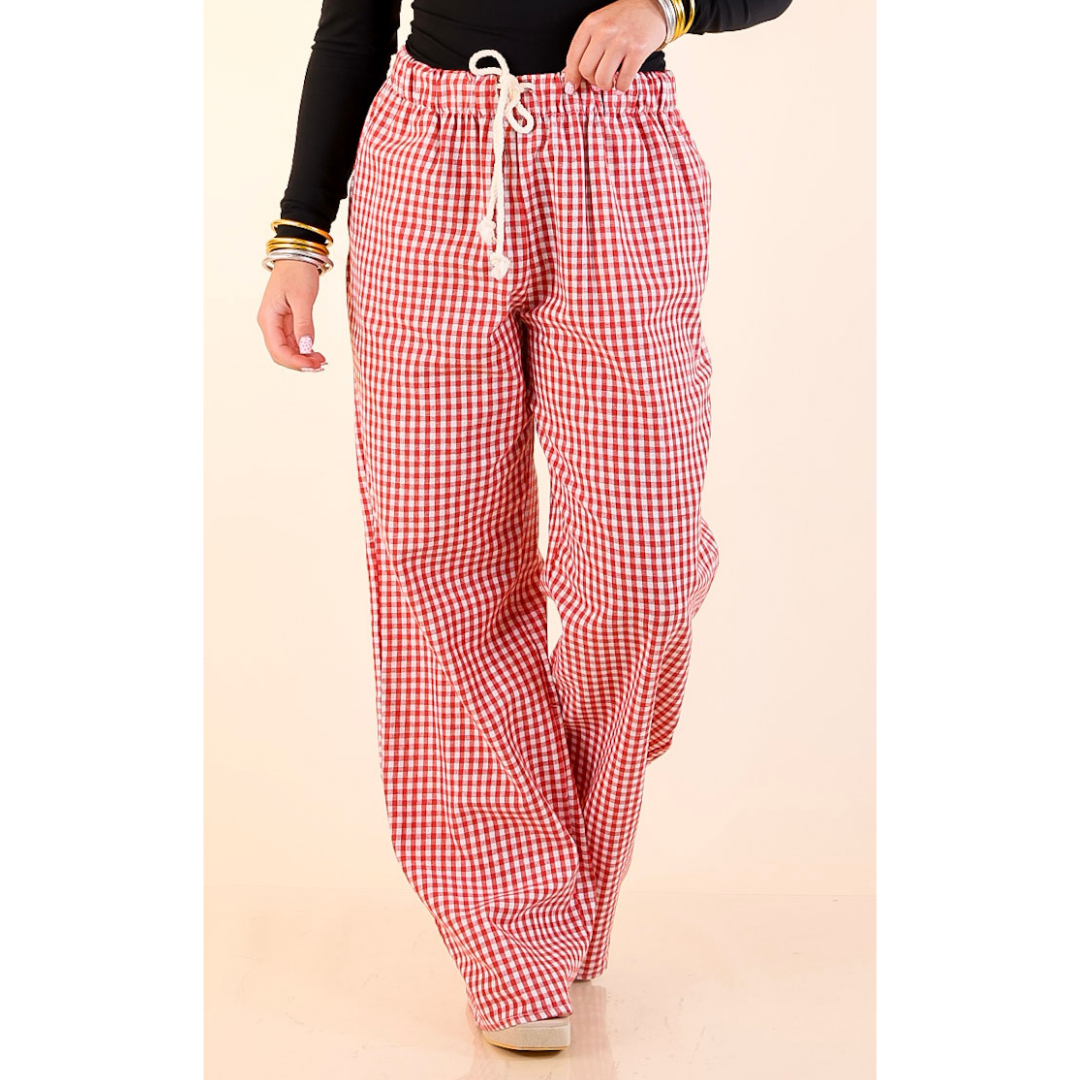 Simply Southern | Naturally Cool Gingham Checkered Print Boxer Pants in Red