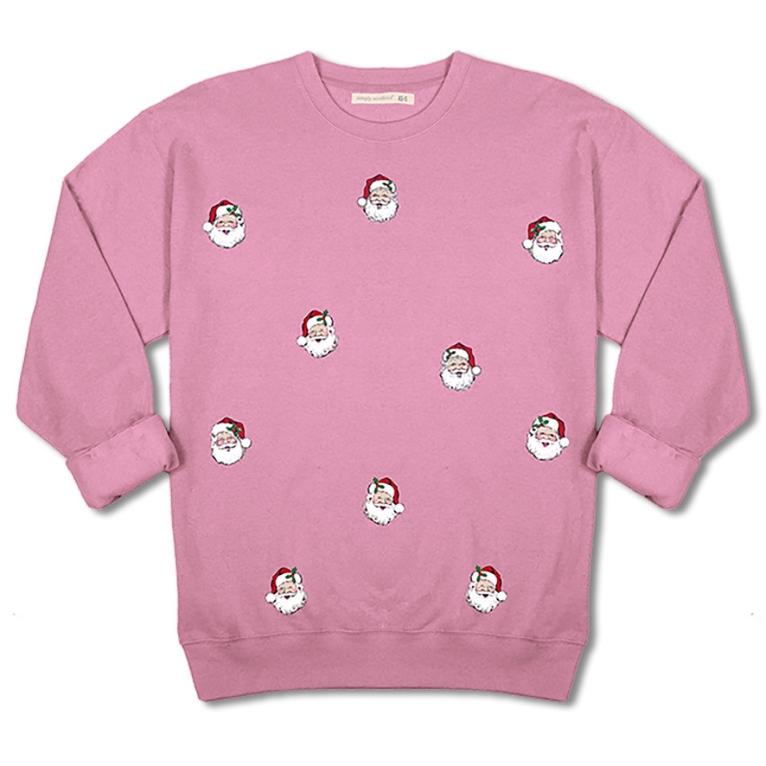 Simply Southern | Peppermint Wishes Santa Graphic Crewneck Sweatshirt in Bubblegum Pink