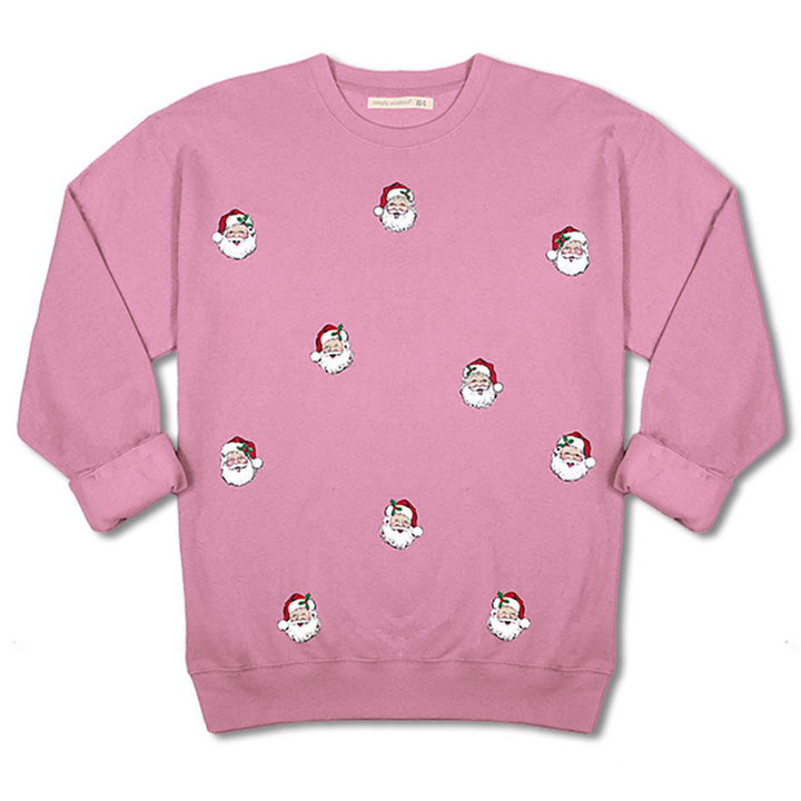 Simply Southern | Peppermint Wishes Santa Graphic Crewneck Sweatshirt in Bubblegum Pink