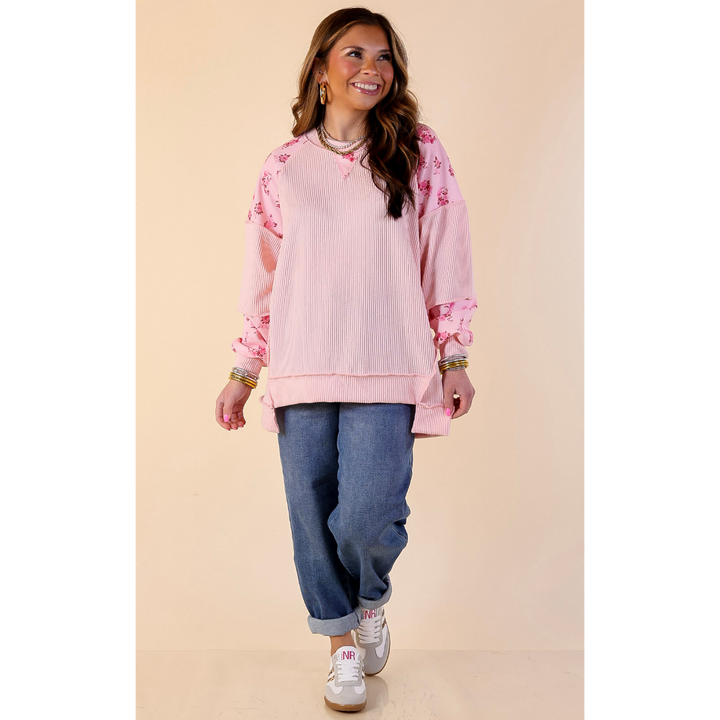 Simply Southern | Polished to a Tee Floral Patch Ribbed Long Sleeve Top in Pink