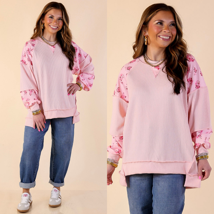 Simply Southern | Polished to a Tee Floral Patch Ribbed Long Sleeve Top in Pink