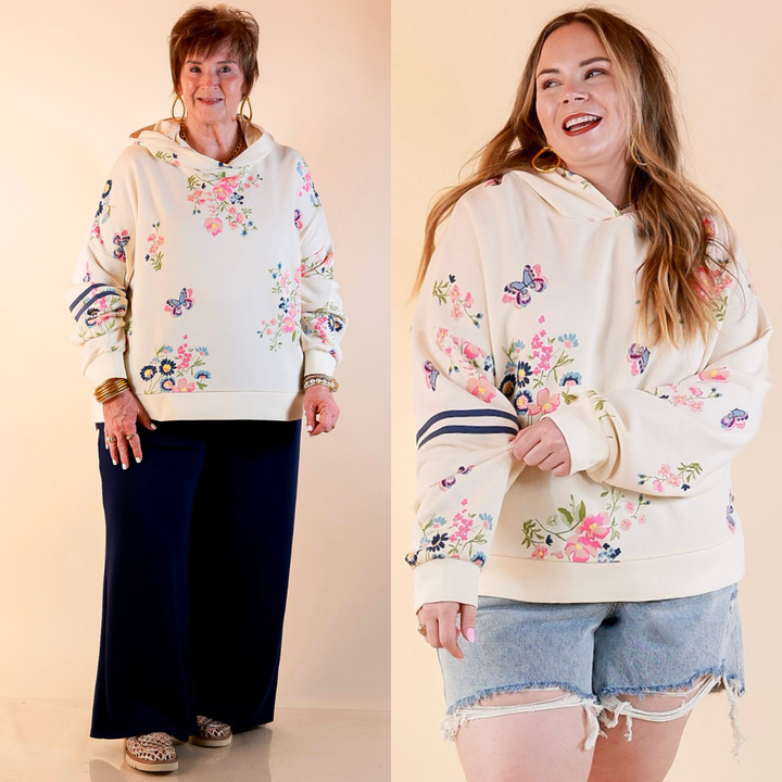 Simply Southern | Soft Statement Floral Print Long Sleeve Hoodie Sweatshirt in Ivory
