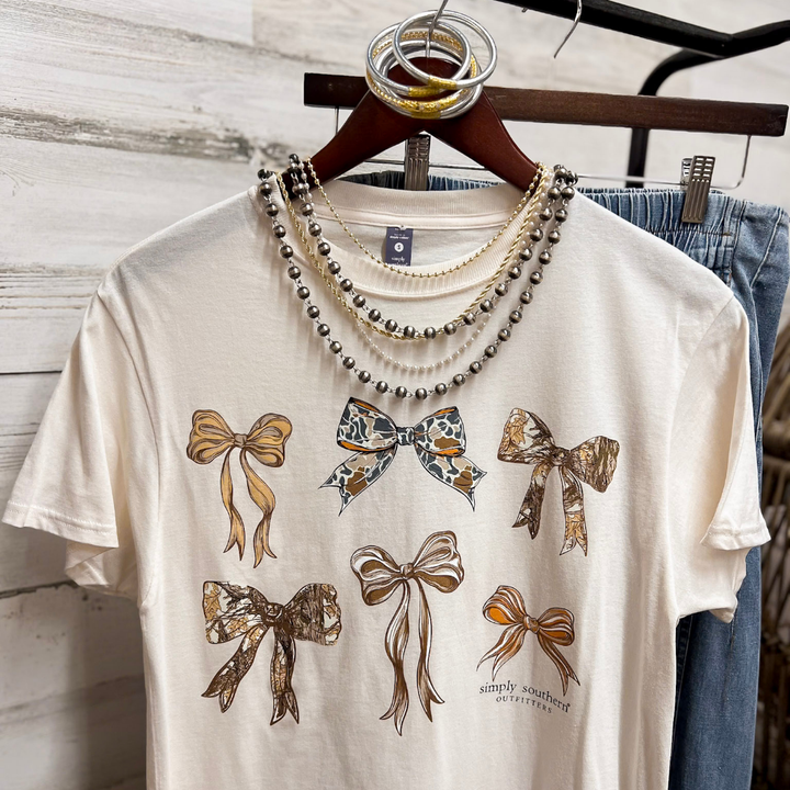 Simply Southern | Southern Charm Camouflage Bow Short Sleeve Graphic T-Shirt in Cream