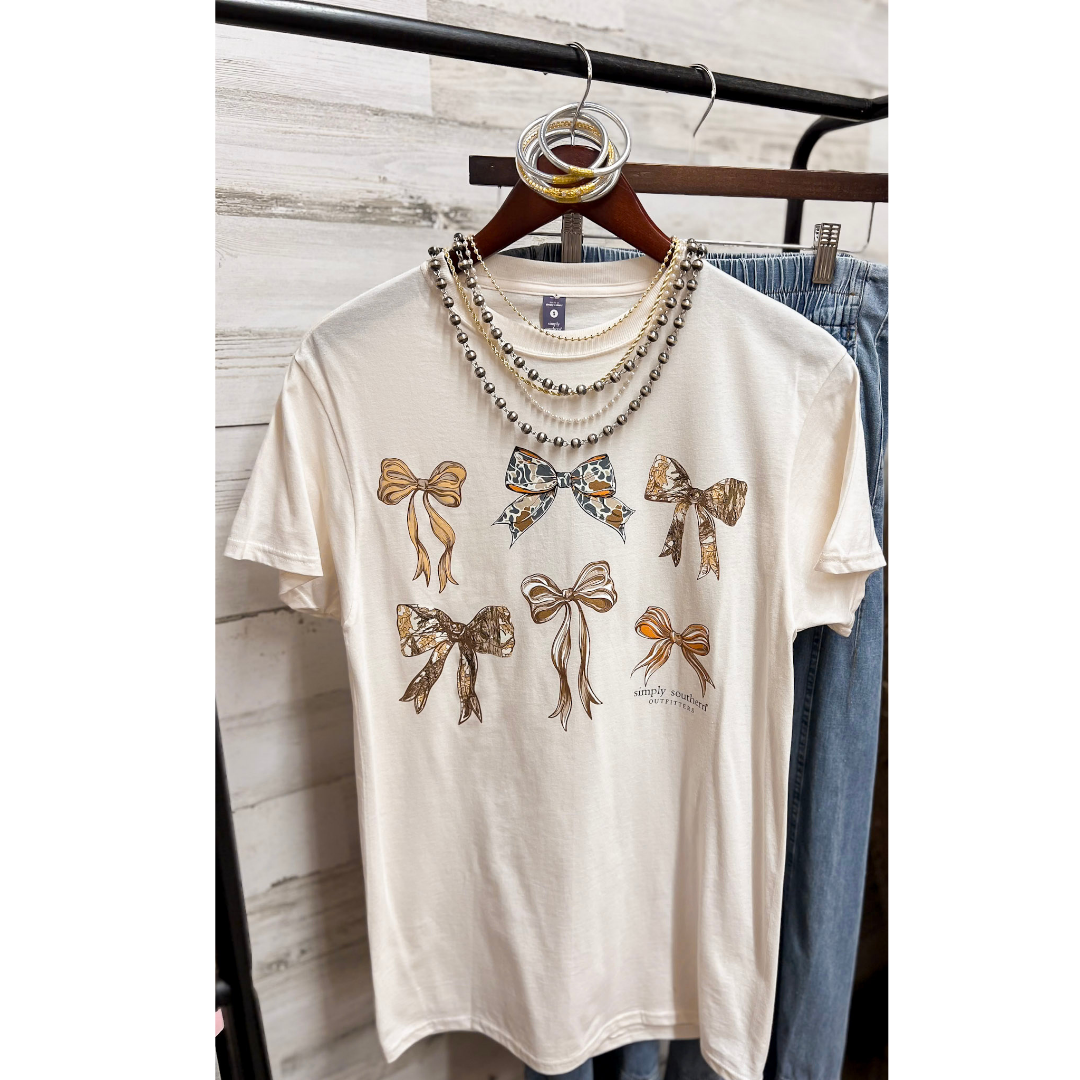 Simply Southern | Southern Charm Camouflage Bow Short Sleeve Graphic T-Shirt in Cream