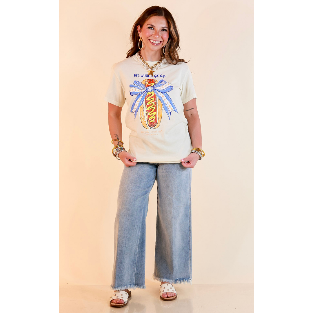 Simply Southern | Star Spangled Snack Graphic T-Shirt with Hot Dog Bow Design in Ivory