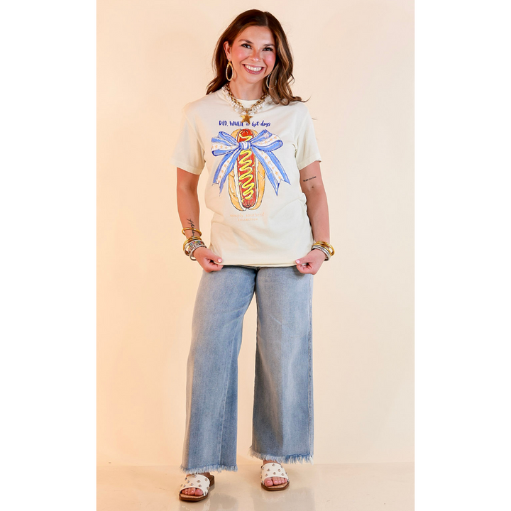 Simply Southern | Star Spangled Snack Graphic T-Shirt with Hot Dog Bow Design in Ivory