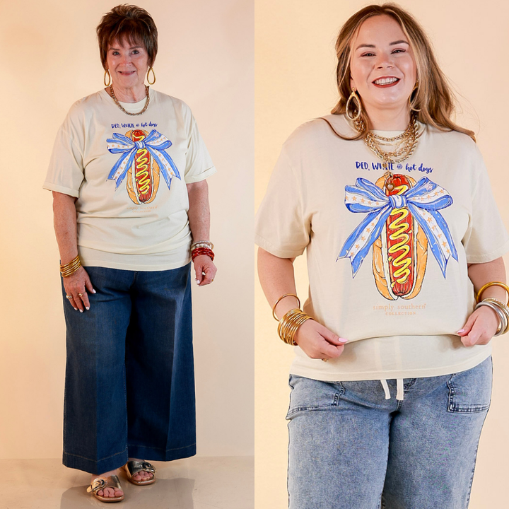 Simply Southern | Star Spangled Snack Graphic T-Shirt with Hot Dog Bow Design in Ivory