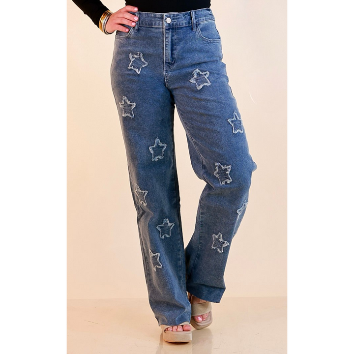 Simply Southern | Star of the Show Straight Leg Denim Jeans with Star Patch Detailing in Medium Wash
