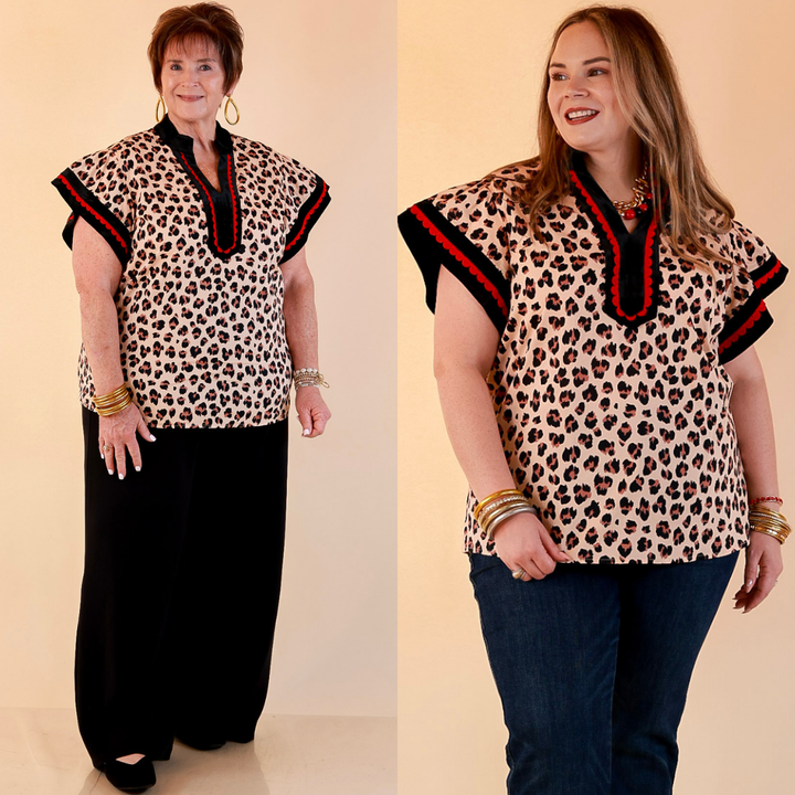 Simply Southern | Unapologetically Wild Leopard Print Contrast Trim with Velvet Details in Tan, Black and Red