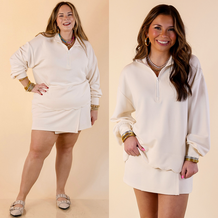 Simply Southern | Modern Staple Half Zip Pullover with Scalloped Edge in Ivory