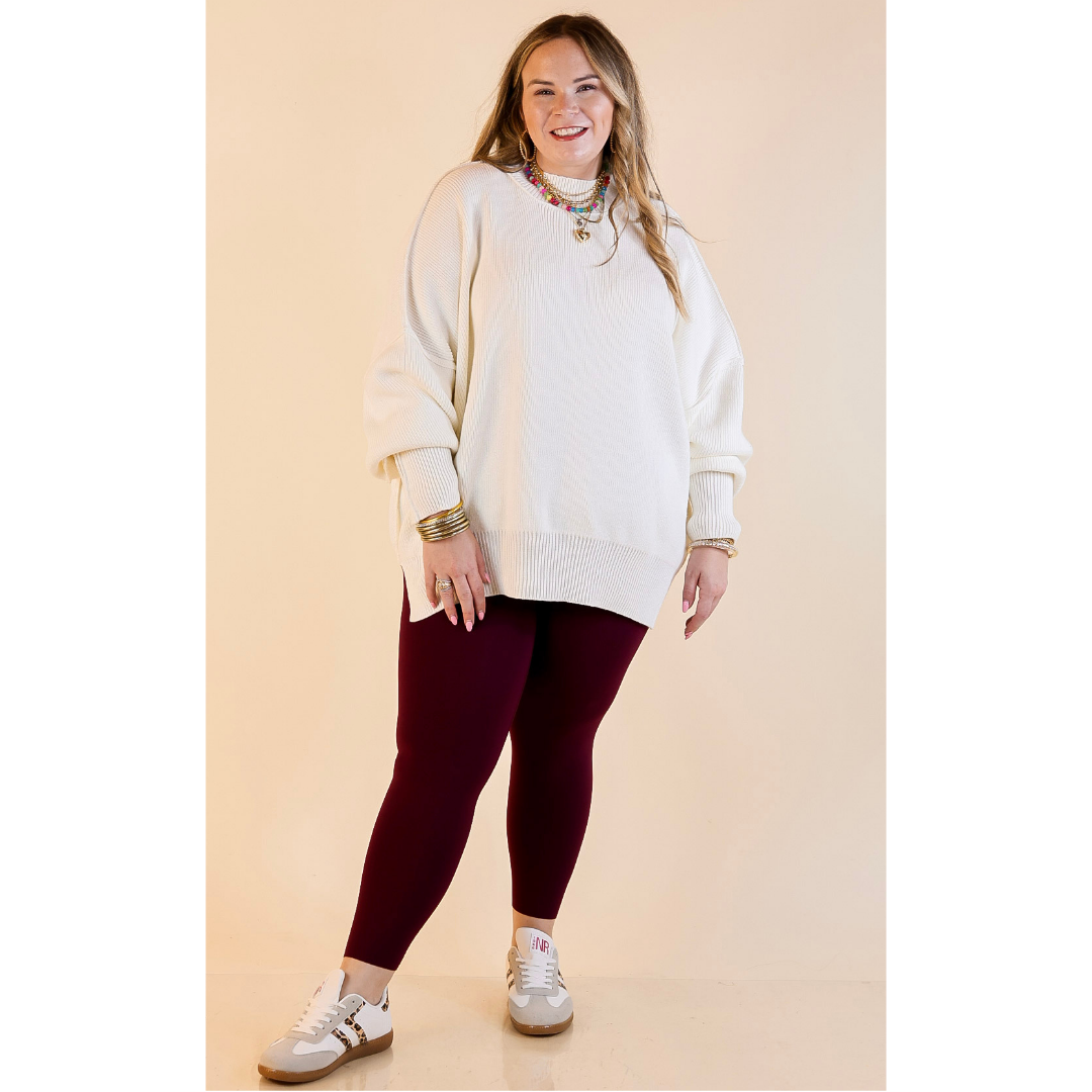 Snug and Stylish Mock Neck Sweater with Side Slit in Ivory