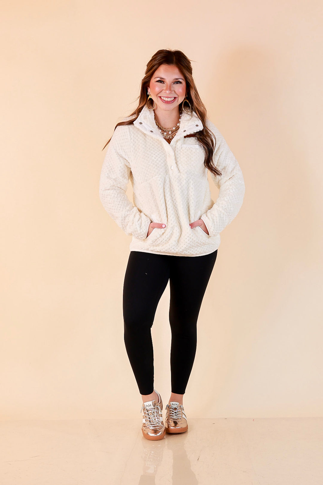 Simply Southern Soft Spot plush snap pullover in ivory