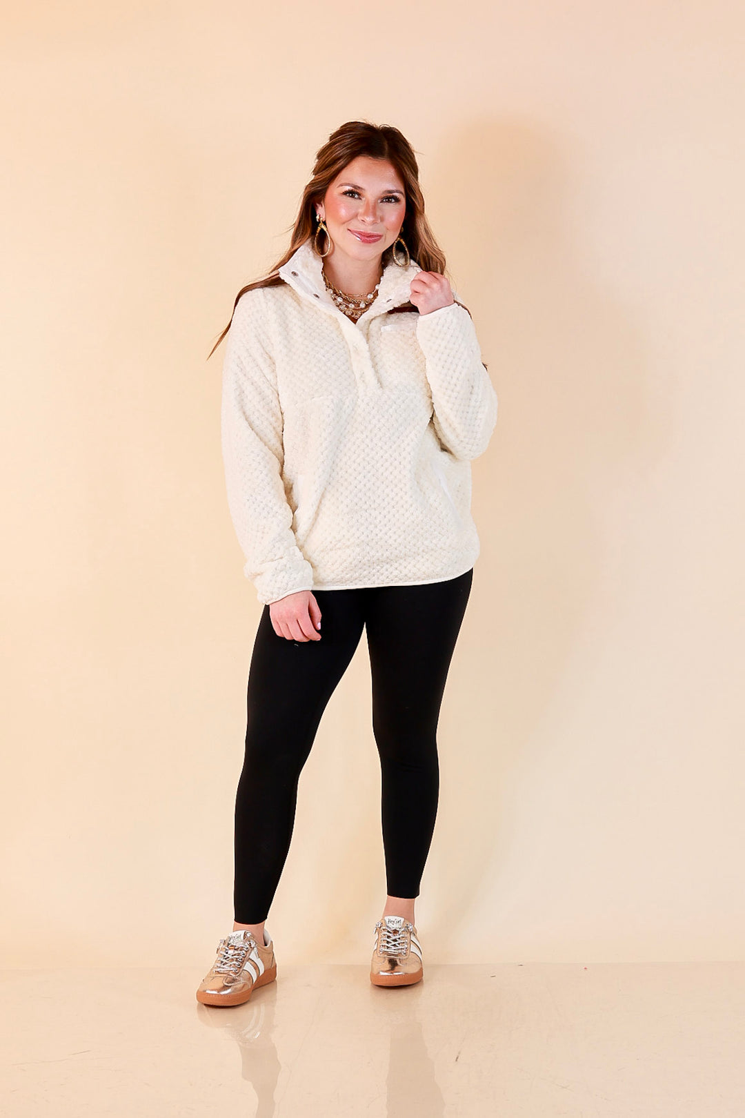 Simply Southern Soft Spot plush snap pullover in ivory