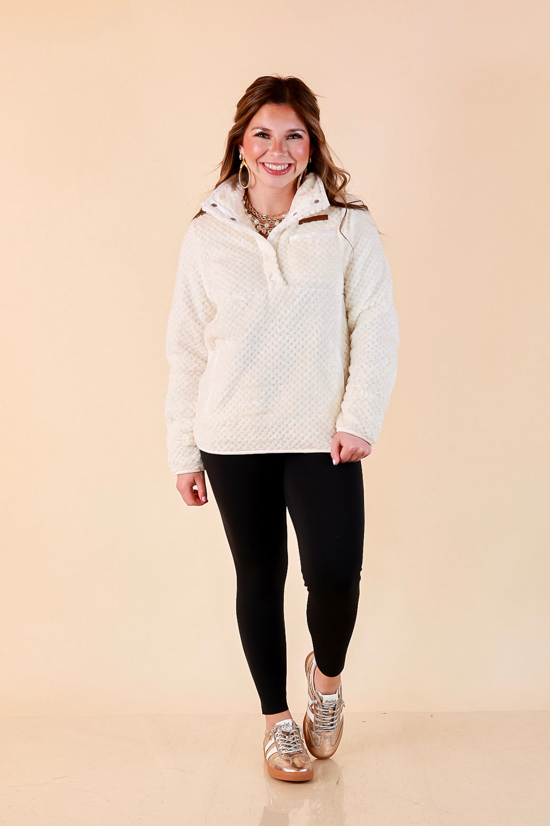 Simply Southern Soft Spot plush snap pullover in ivory