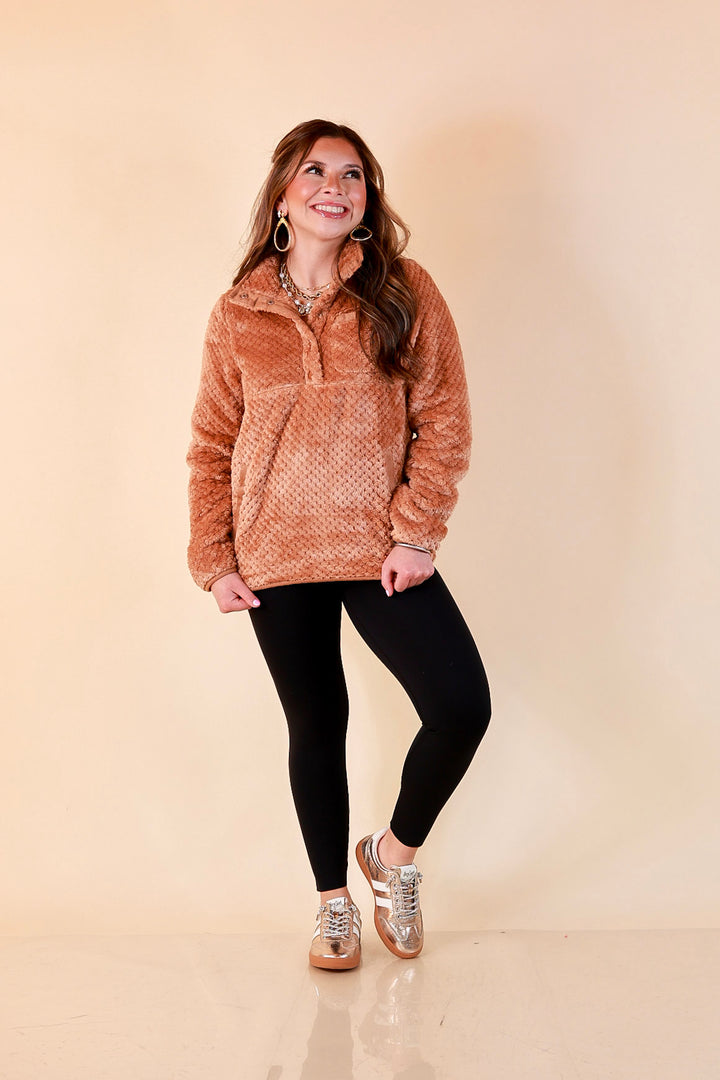 Simply Southern Soft Spot plush snap pullover in mocha brown