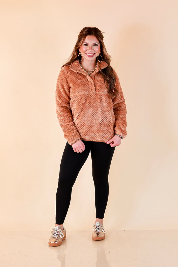 Simply Southern Soft Spot plush snap pullover in mocha brown