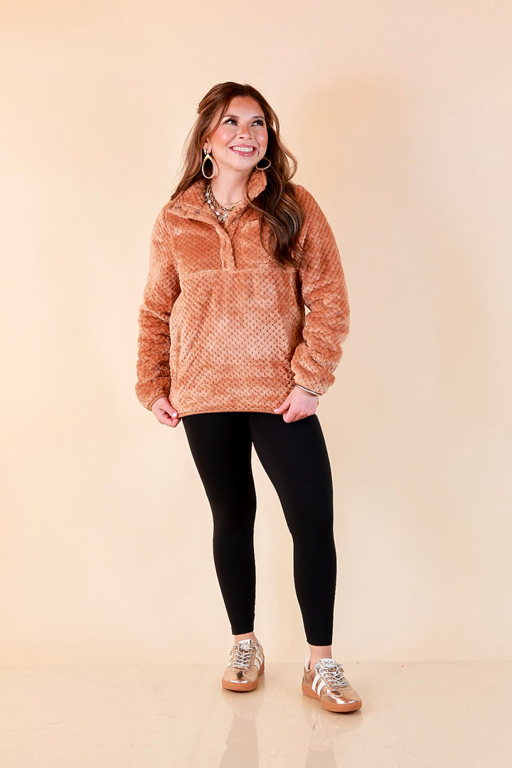 Simply Southern Soft Spot plush snap pullover in mocha brown