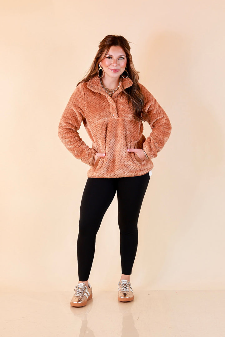 Simply Southern Soft Spot plush snap pullover in mocha brown