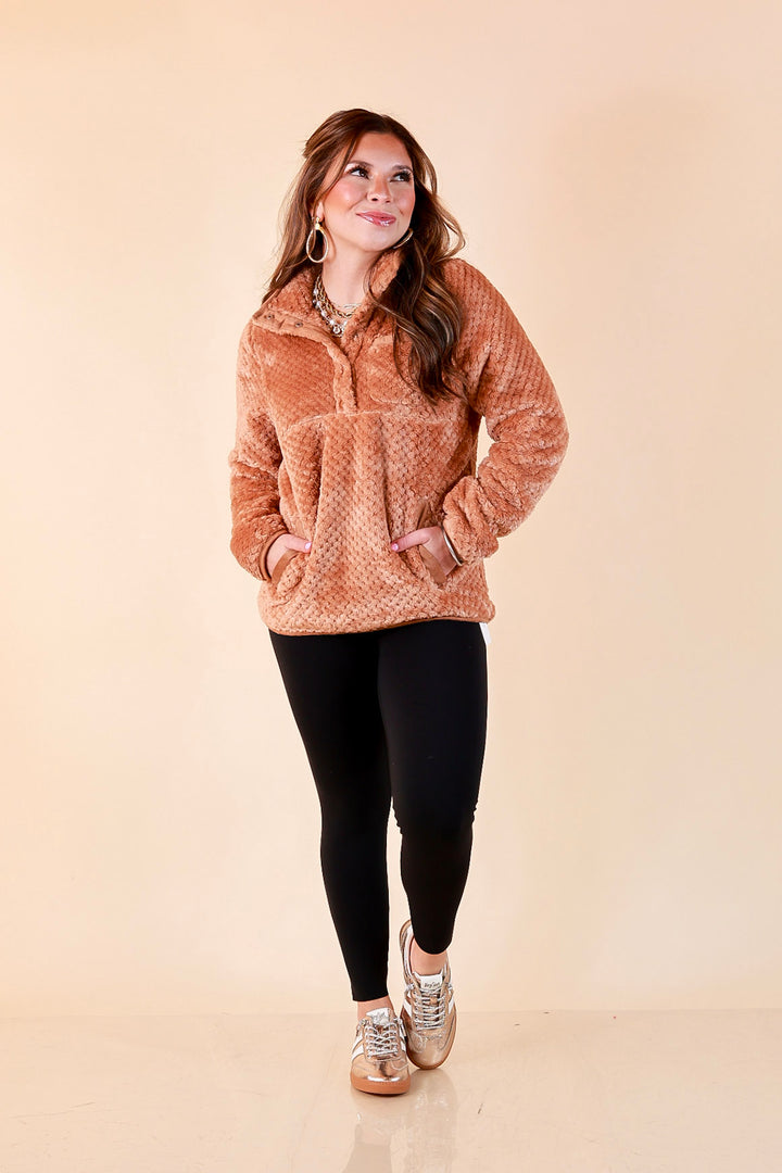 Simply Southern Soft Spot plush snap pullover in mocha brown