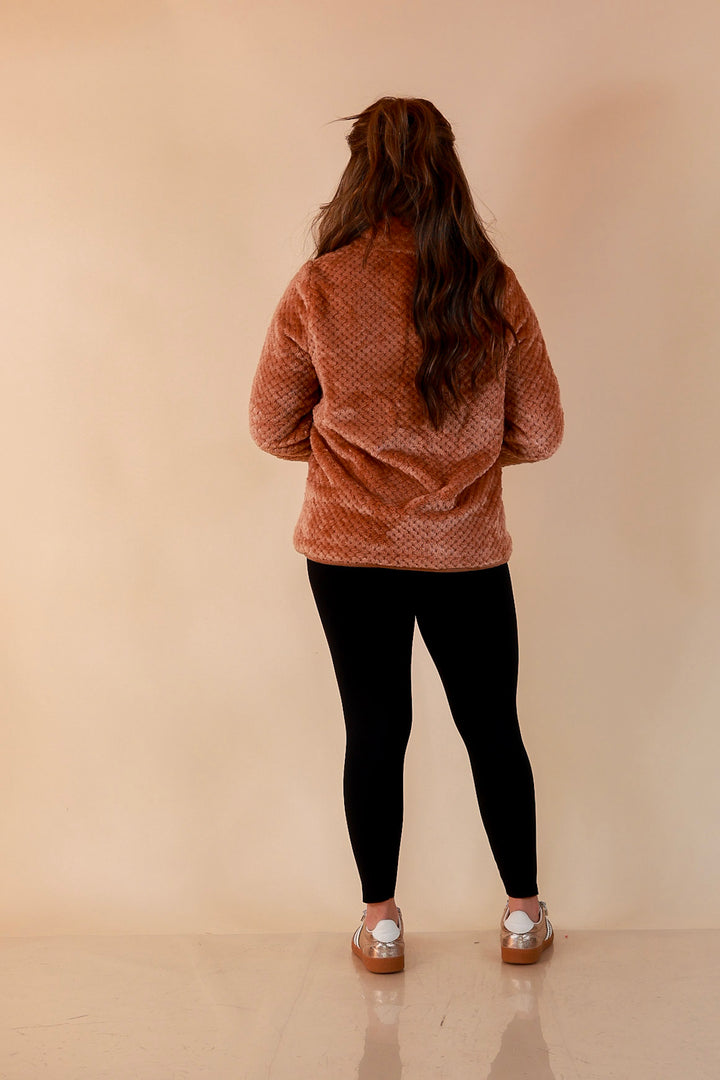 Simply Southern Soft Spot plush snap pullover in mocha brown