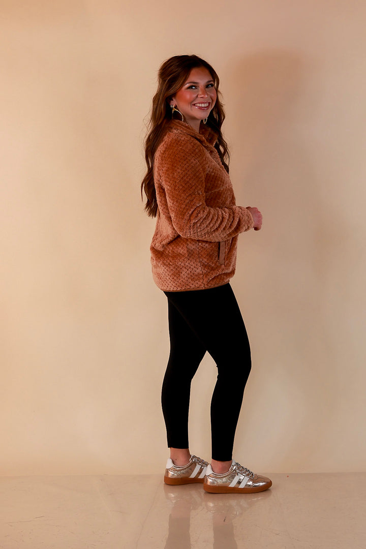 Simply Southern Soft Spot plush snap pullover in mocha brown