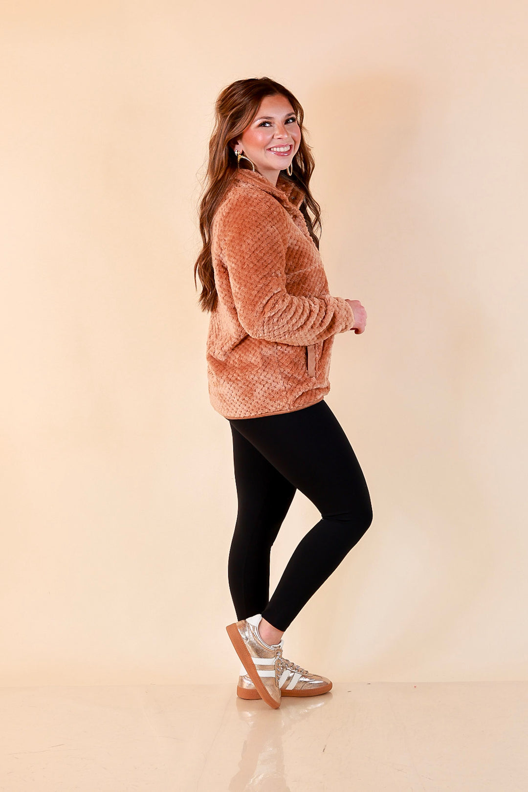 Simply Southern Soft Spot plush snap pullover in mocha brown
