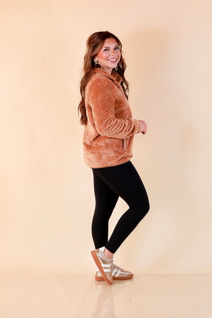 Simply Southern Soft Spot plush snap pullover in mocha brown