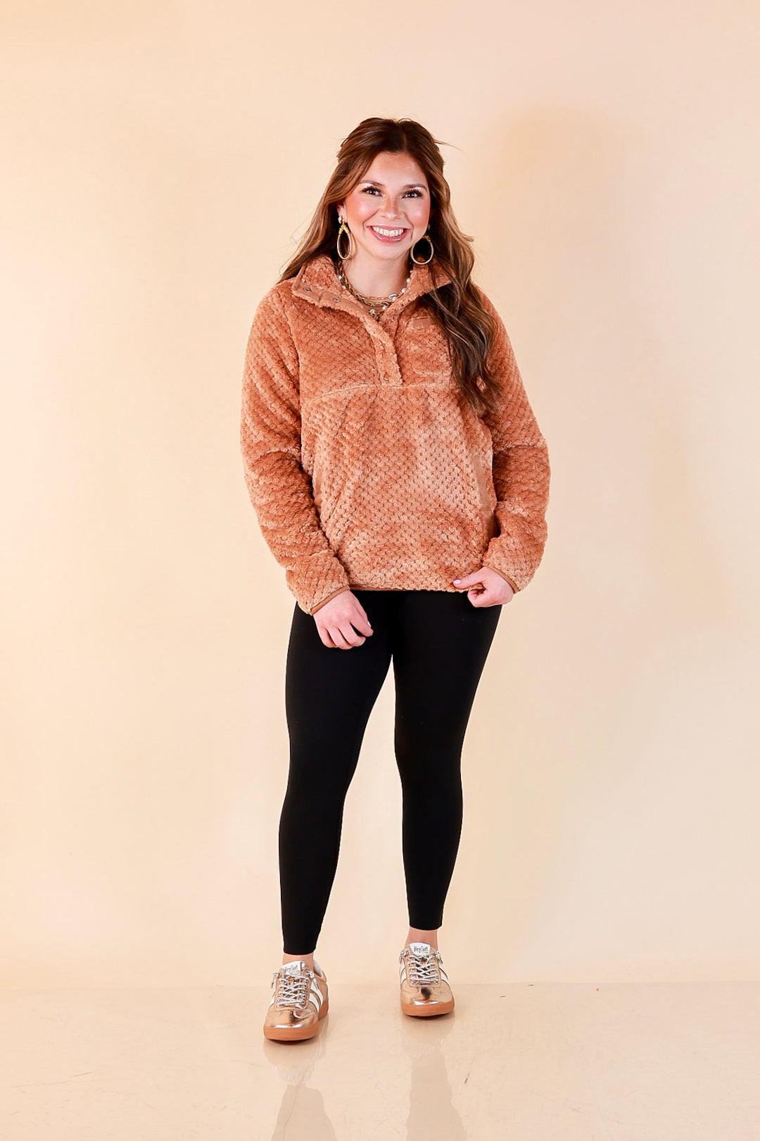 Simply Southern Soft Spot plush snap pullover in mocha brown