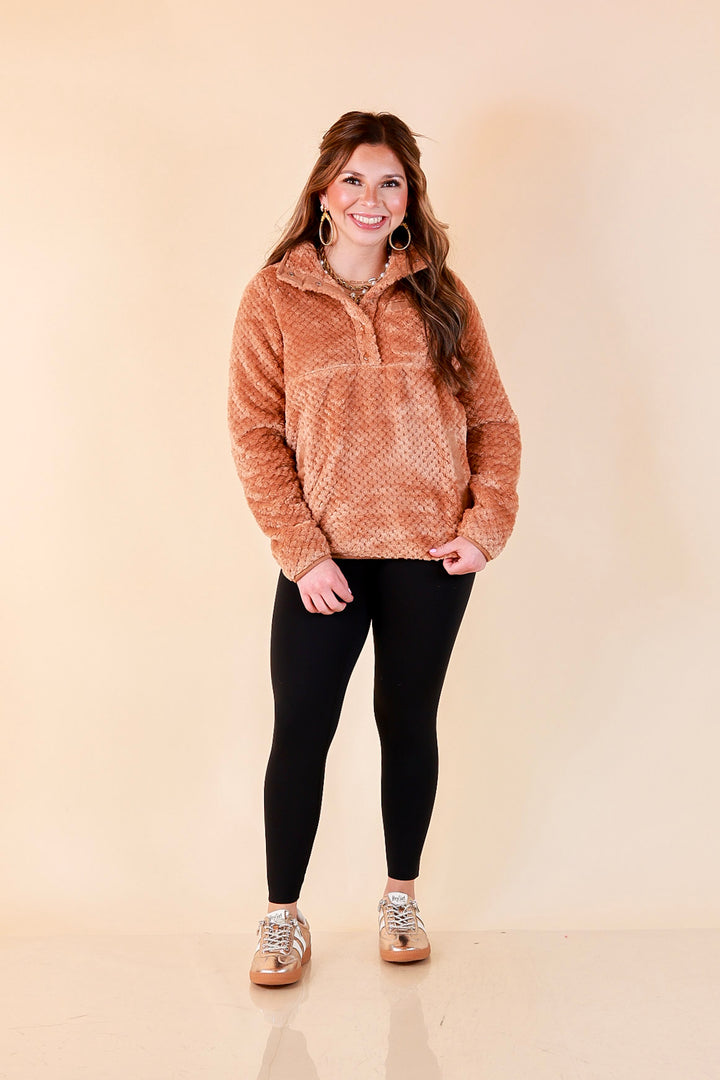 Simply Southern Soft Spot plush snap pullover in mocha brown