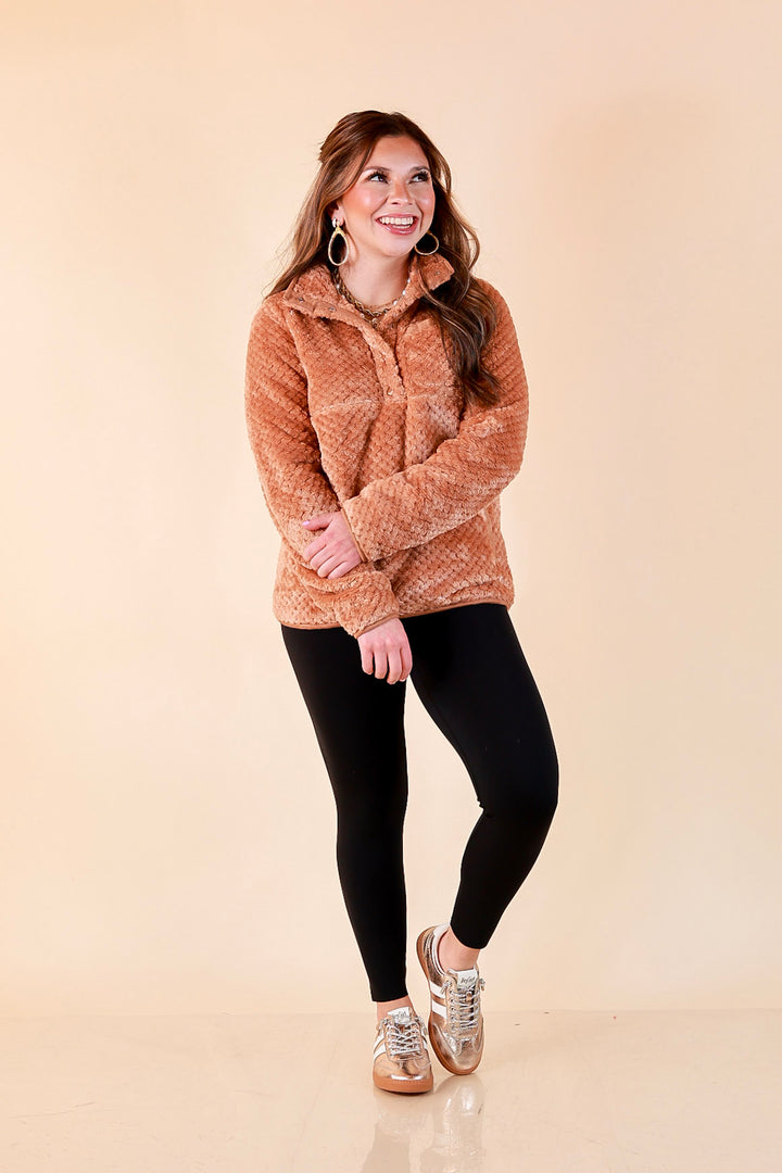 Simply Southern Soft Spot plush snap pullover in mocha brown