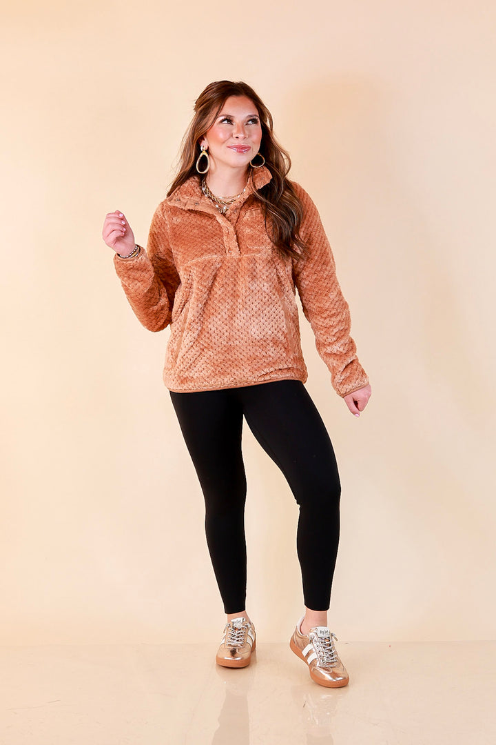 Simply Southern Soft Spot plush snap pullover in mocha brown