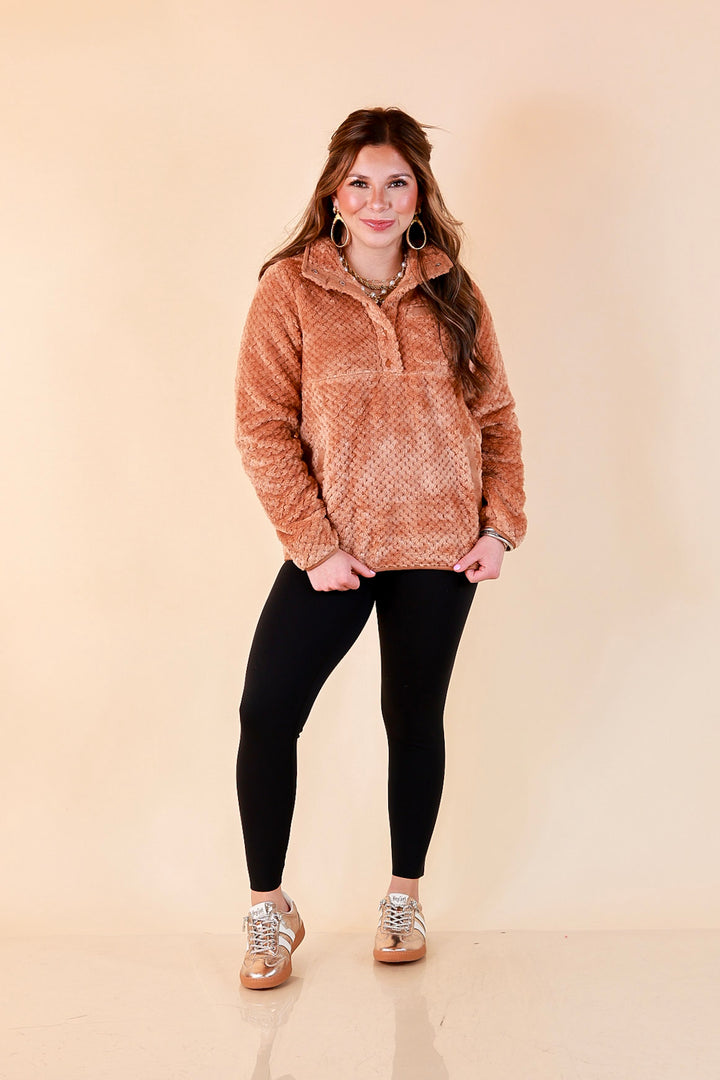 Simply Southern Soft Spot plush snap pullover in mocha brown