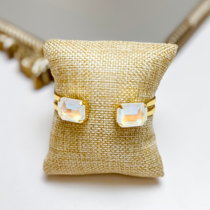 Sorrelli | Brynn Adjustable Cuff Bracelet in Bright Gold Tone and White Aurora Borealis