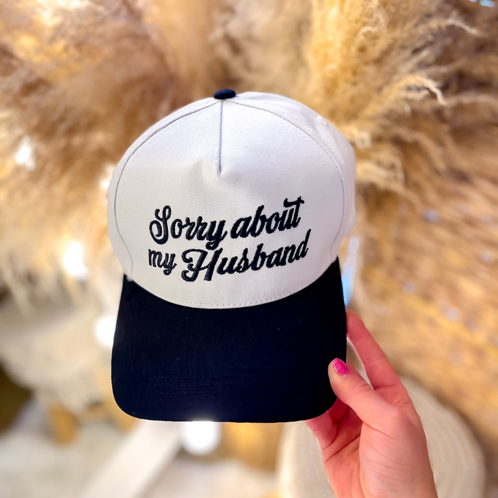 Sorry About My Husband Two Tone Canvas Trucker Cap in Multiple Color Options