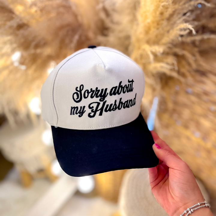 Sorry About My Husband Two Tone Canvas Trucker Cap in Multiple Color Options