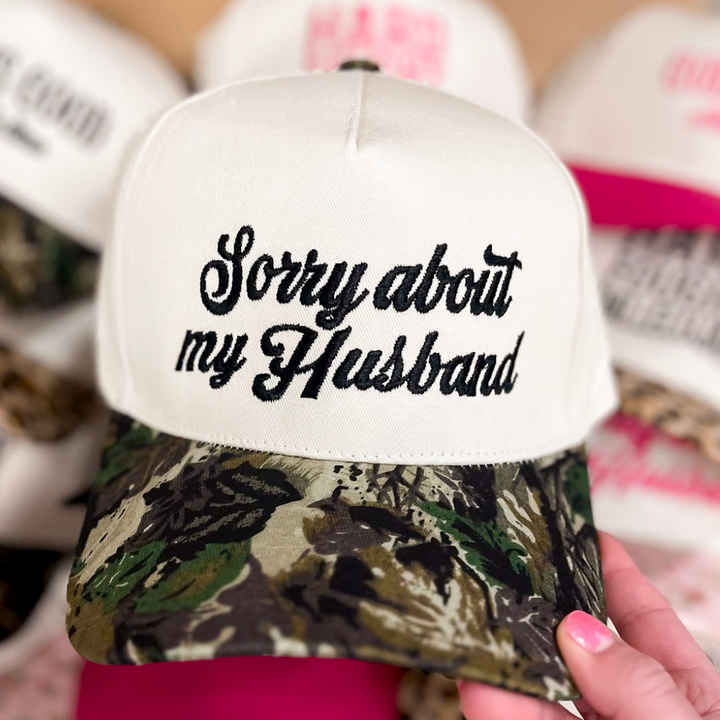 Sorry About My Husband Two Tone Canvas Trucker Cap in Multiple Color Options