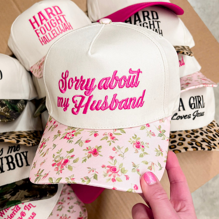 Sorry About My Husband Two Tone Canvas Trucker Cap in Multiple Color Options