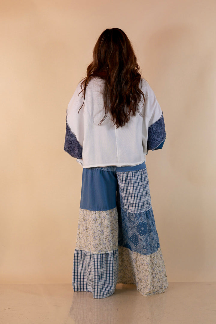 Southern Charm bandana and gingham patchwork flowy pants in blue