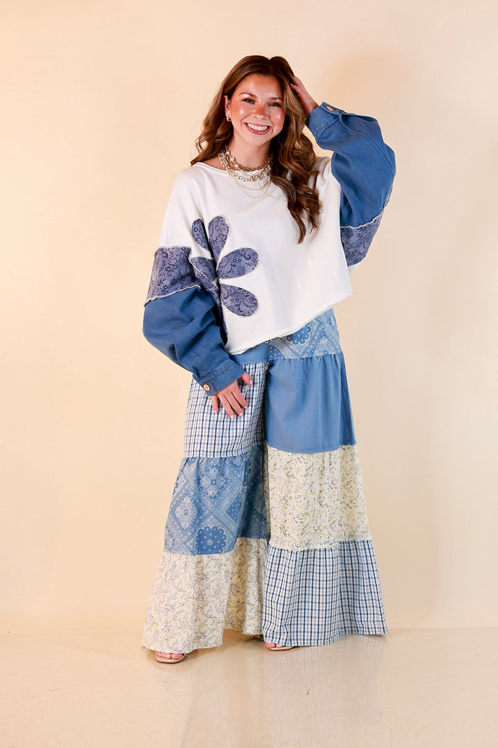 Southern Charm bandana and gingham patchwork flowy pants in blue