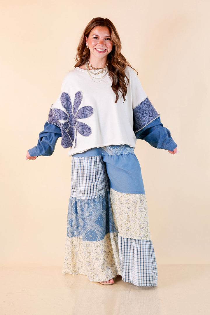 Southern Charm bandana and gingham patchwork flowy pants in blue
