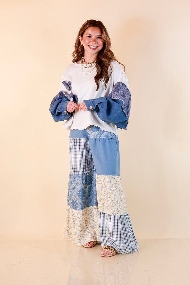 Southern Charm bandana and gingham patchwork flowy pants in blue