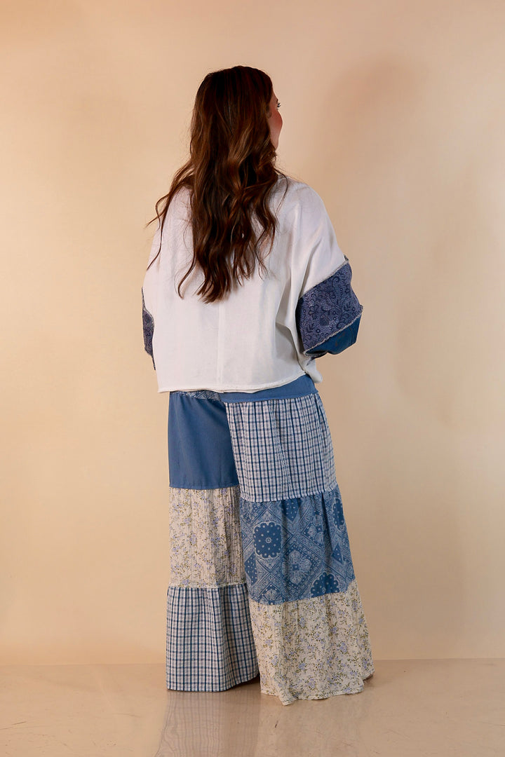 Southern Charm bandana and gingham patchwork flowy pants in blue