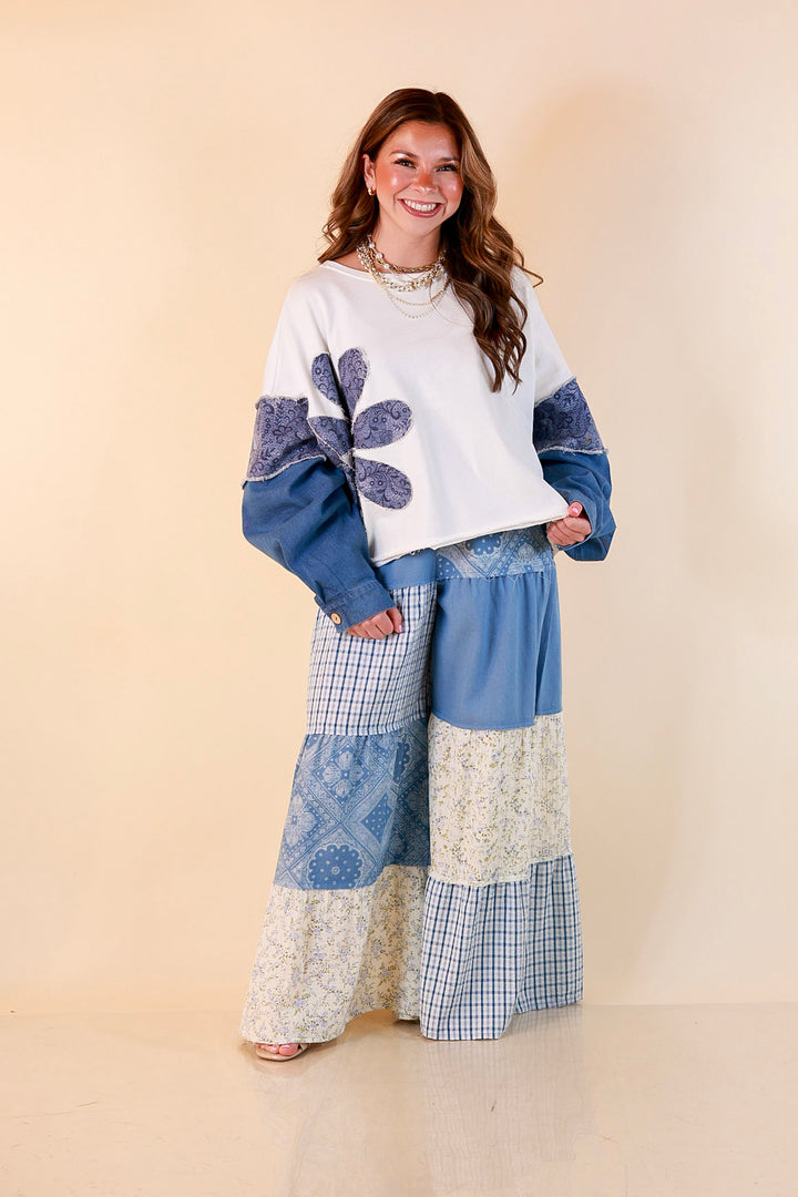 Southern Charm bandana and gingham patchwork flowy pants in blue