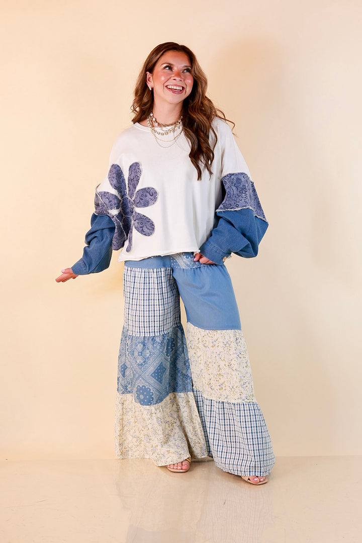 Southern Charm bandana and gingham patchwork flowy pants in blue
