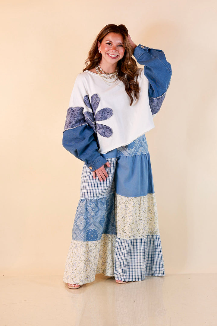 Southern Charm bandana and gingham patchwork flowy pants in blue