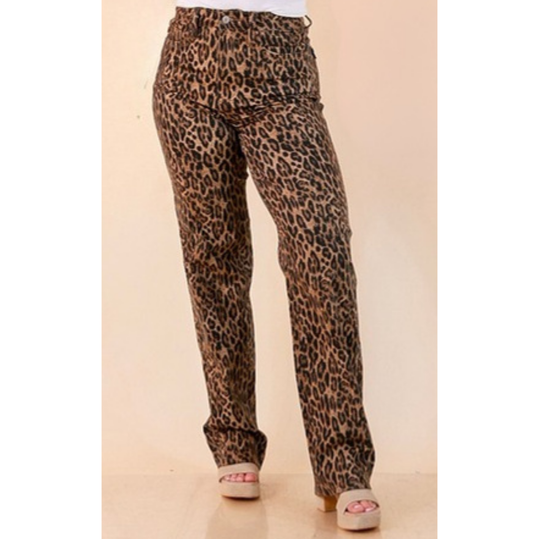 Spot On tummy control straight leg jeans in leopard print