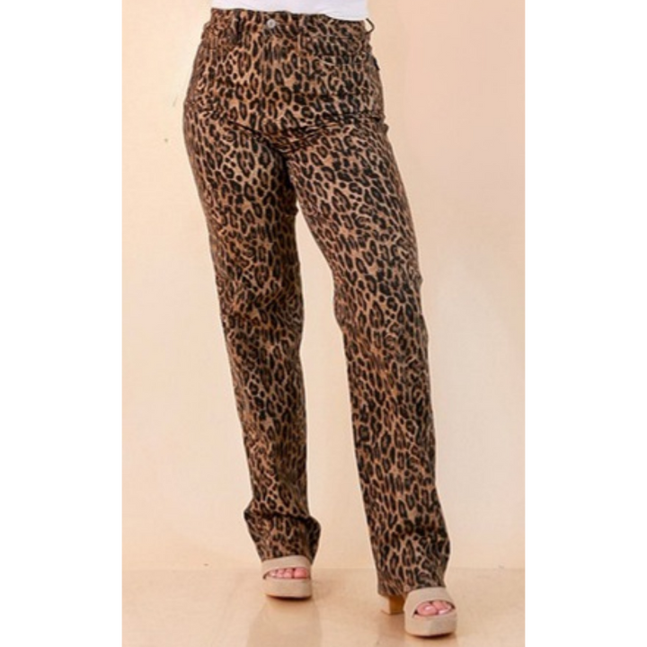 Spot On tummy control straight leg jeans in leopard print