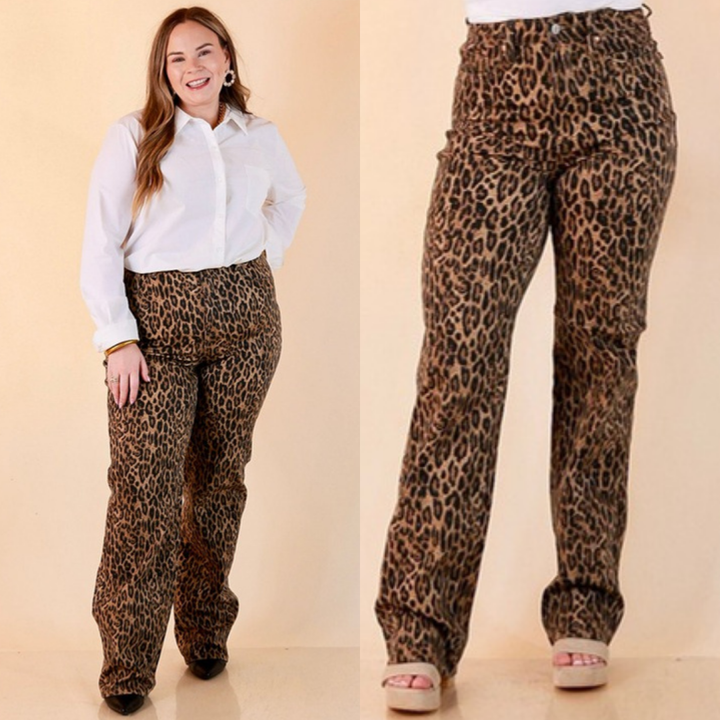 Spot On tummy control straight leg jeans in leopard print